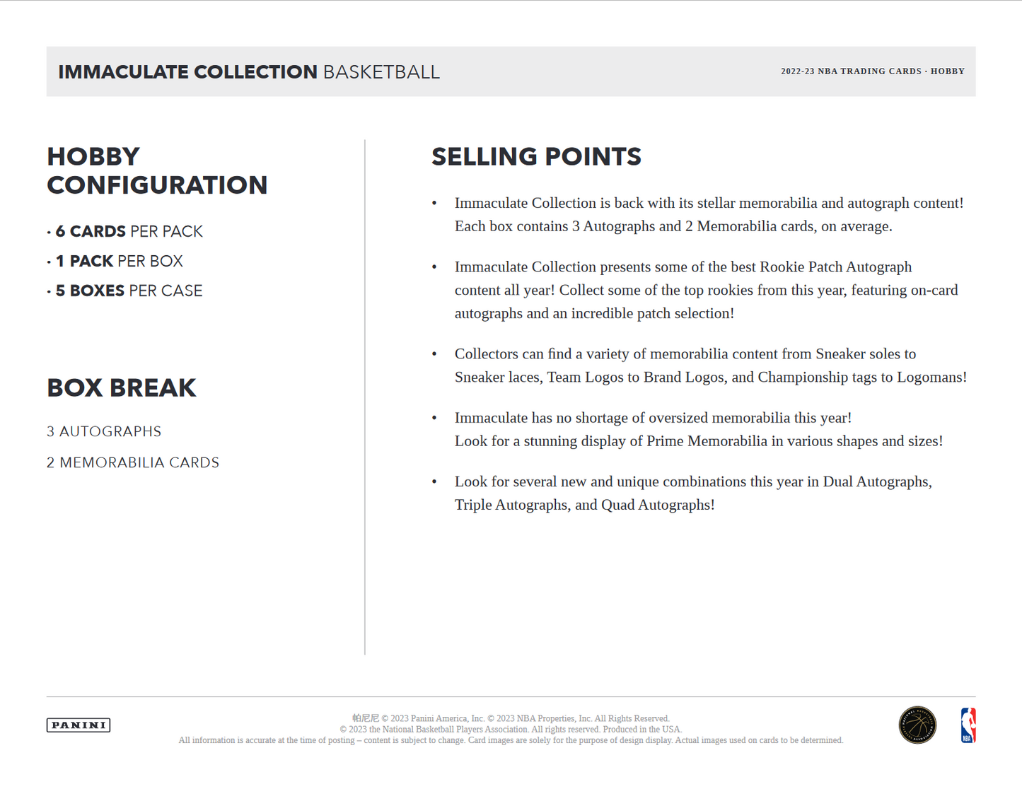 2022-23 Panini Immaculate Basketball Hobby Box